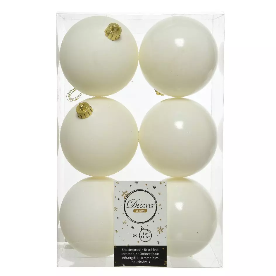 Lot de 6 boules de Noël (D80 mm) Alpine Blanc laine