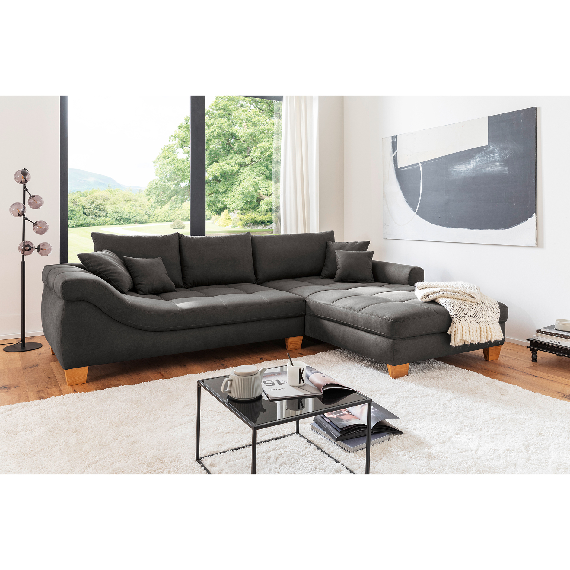 Ecksofa - anthrazit - Microfaser - beidseitig montierbar
