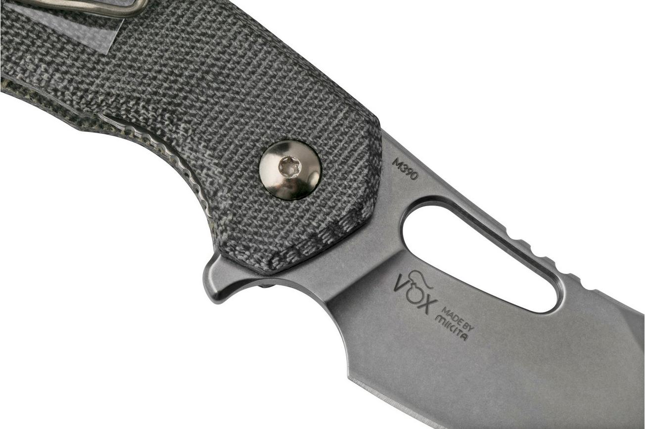MKM Isonzo FX03M-1BC Hawkbill M390, Black Canvas Micarta zakmes, Jesper Voxnaes design