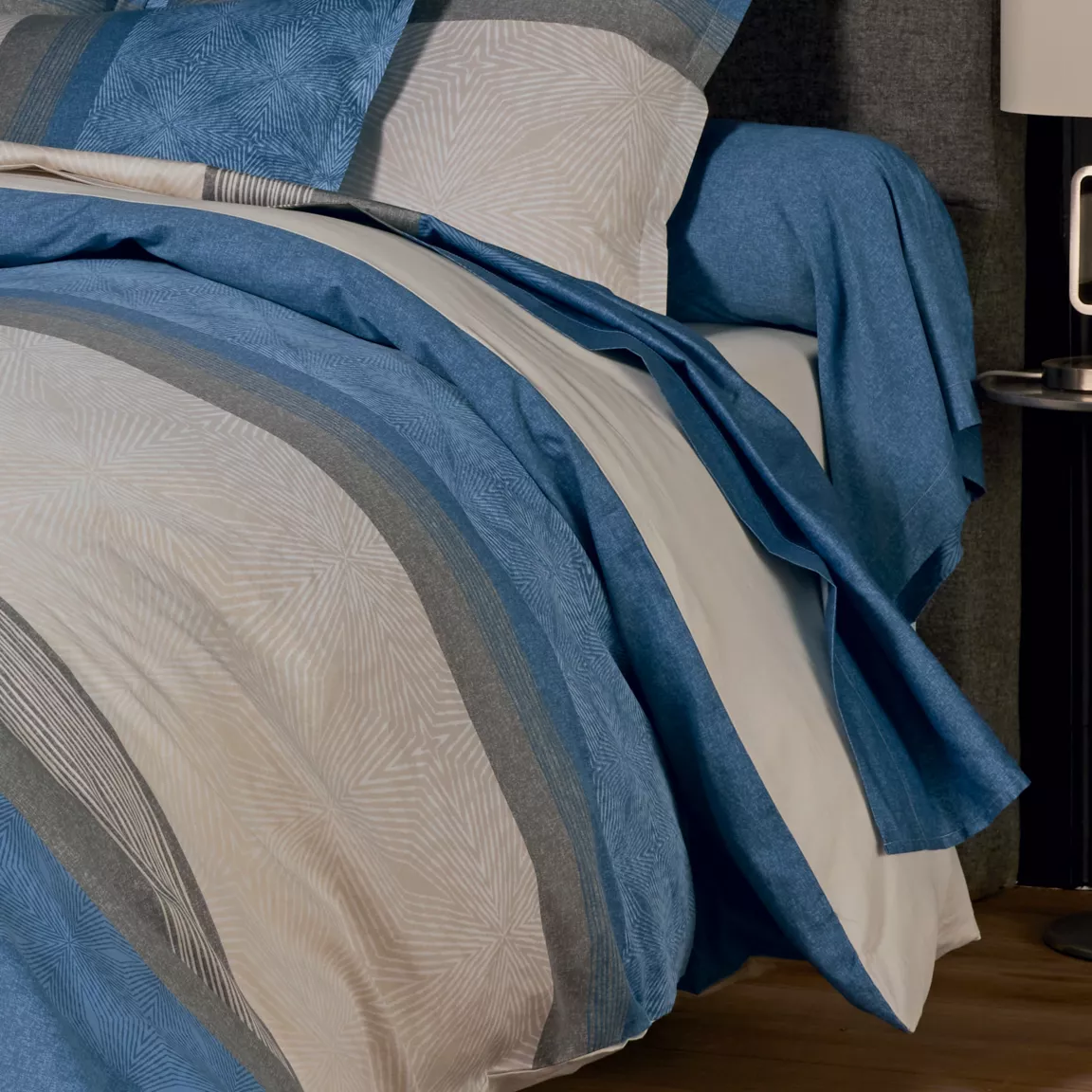 Drap plat satin de coton (240 x 310 cm) Tiago Bleu