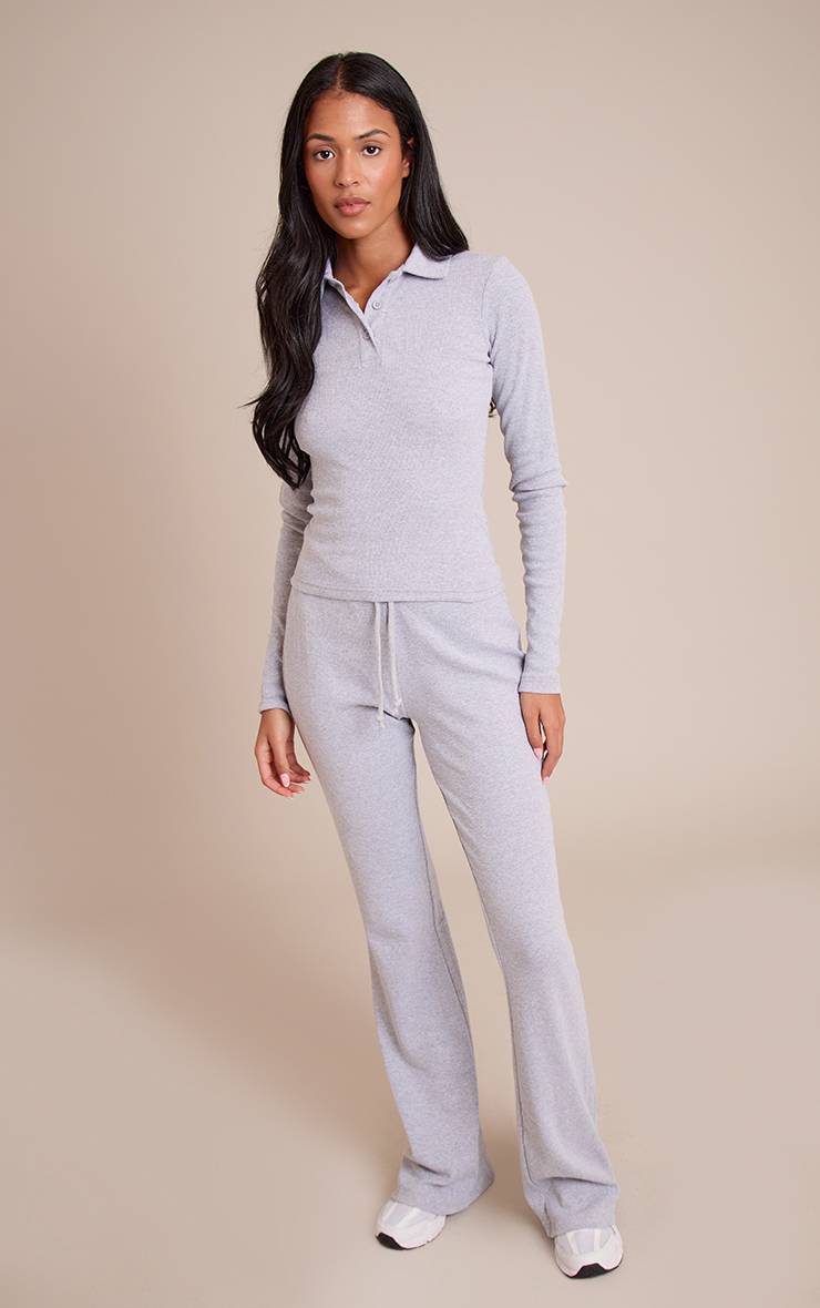 Gris Chiné Pantalon Évasé Côtelé À Cordon De Serrage Tall