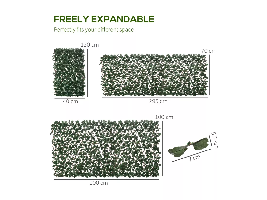 Lot de 2 haies artificielles feuilles de lierre - treillis extensible - brise-vue canisse végétale feuillage réaliste osier polyester