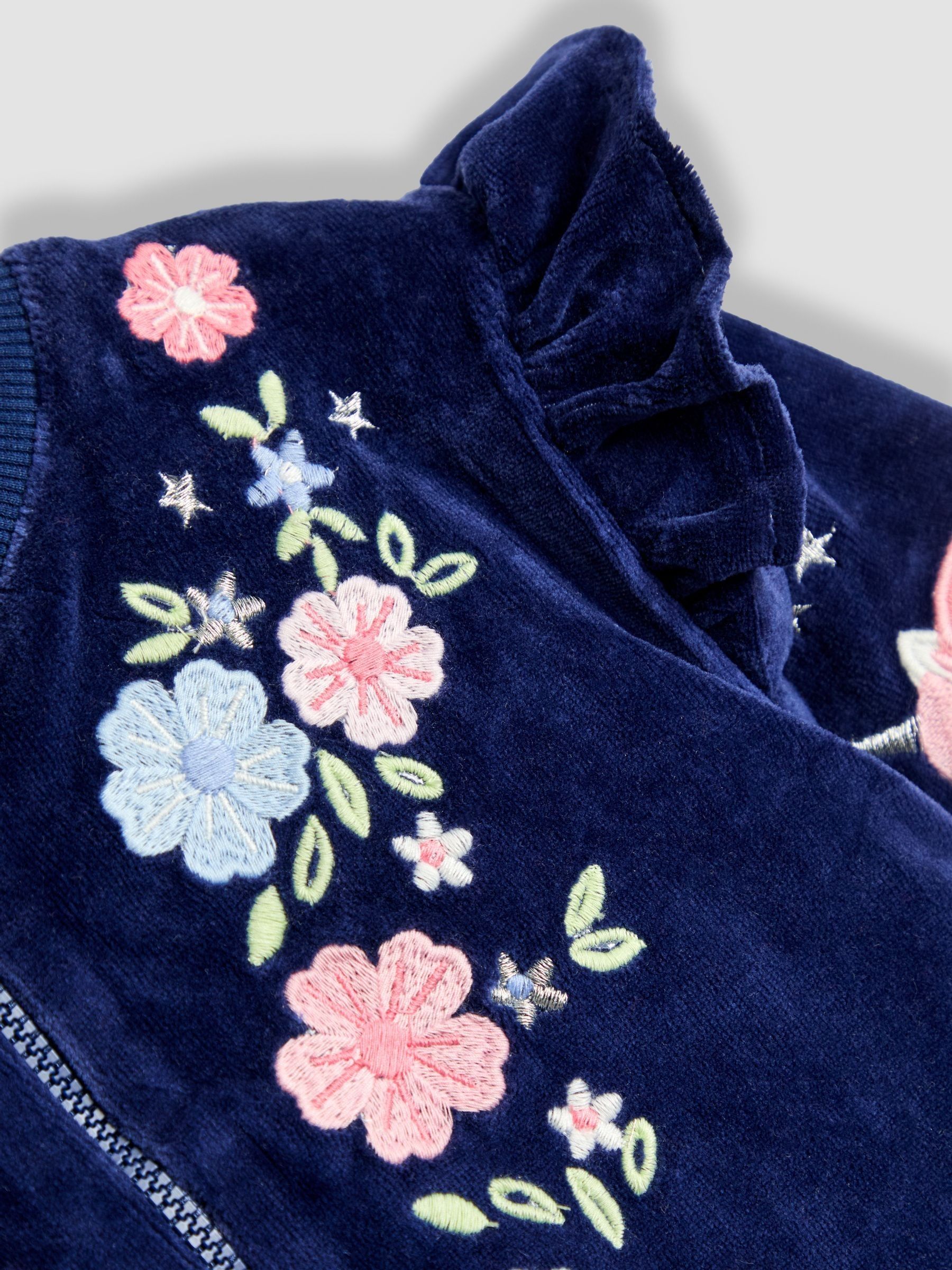Navy Blue Floral Unicorn - JoJo Maman Bébé Embroidered Frill Velour Jacket