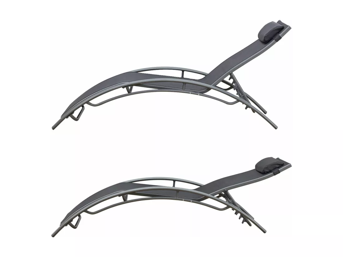 Lot de 2 transats GALAPAGOS en textilène gris - aluminium gris - HAPPY GARDEN