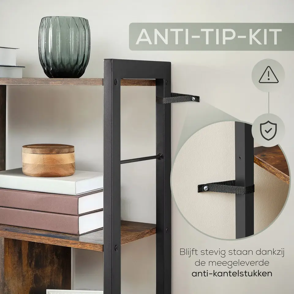 O'DADDY Industrieel Boekenkast - 74x30x150cm - Vintage Bruin/Zwart Metaal