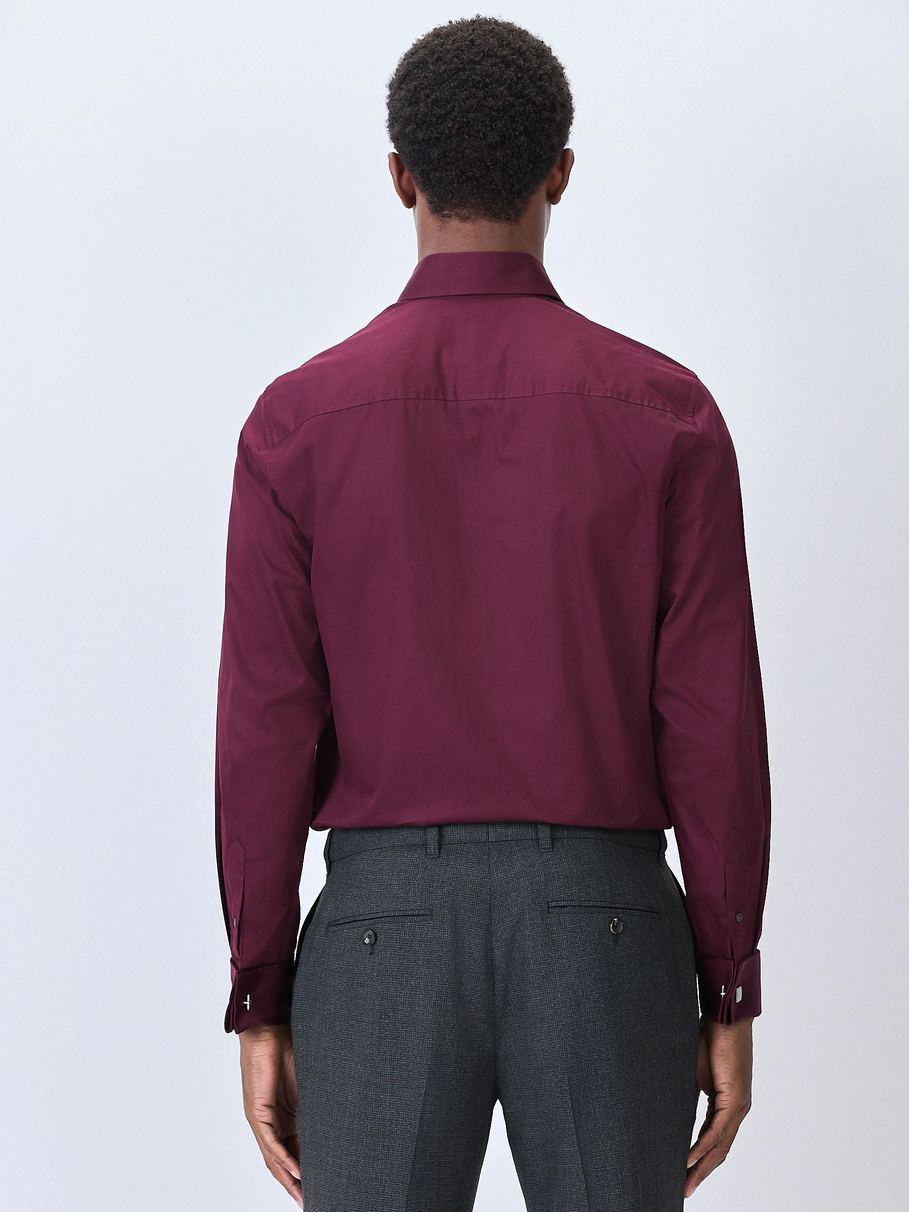Bordeauxrood - Sateen Long Sleeve Party Shirt with cufflinks