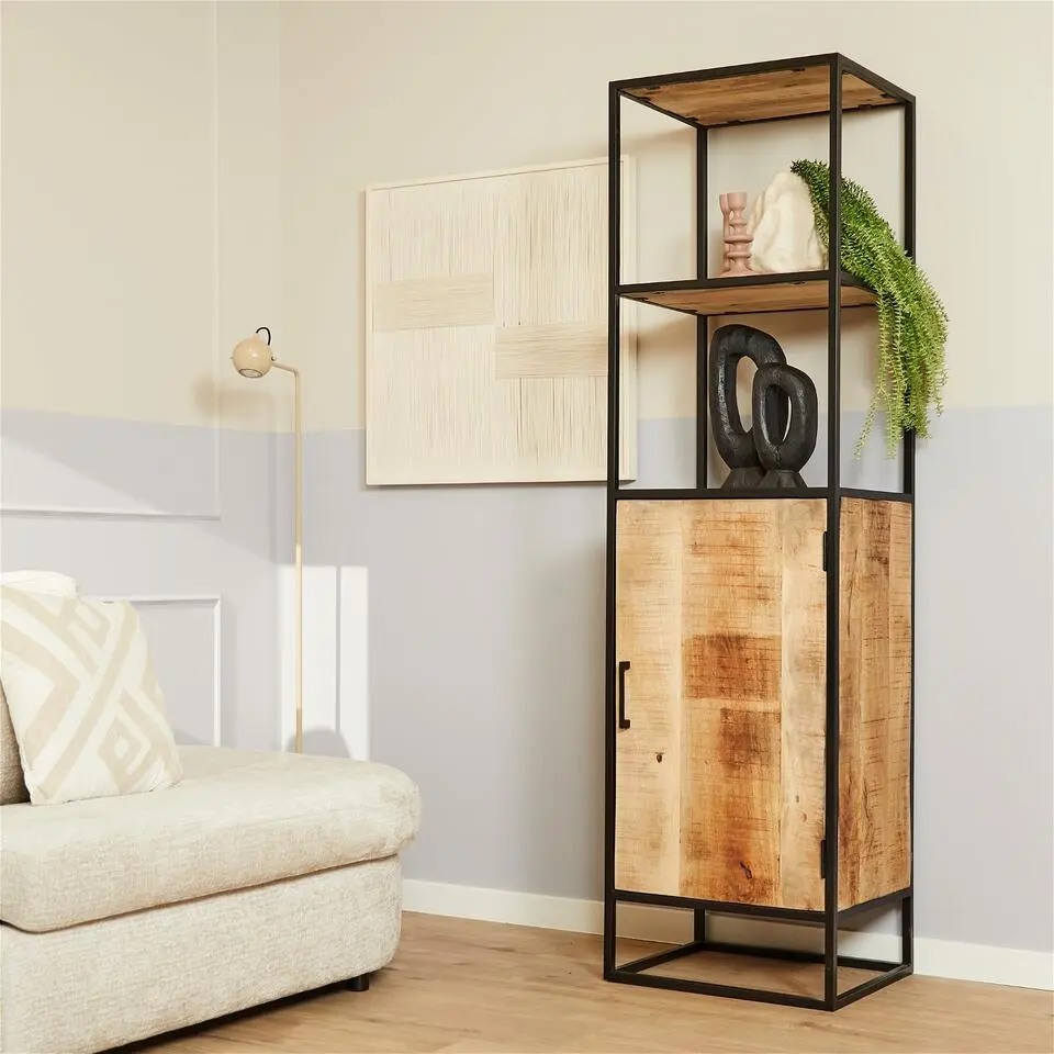 Boekenkast Naturel Hout - 1-Deurs - 55x45x200cm - Denver