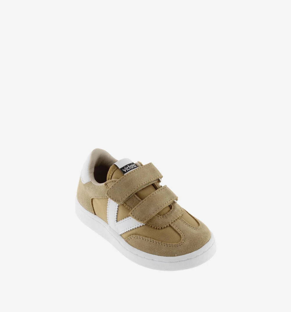 MILLAS BRIDES NYLON ET CUIR FENDU Baskets monochromes pour enfant TAUPE