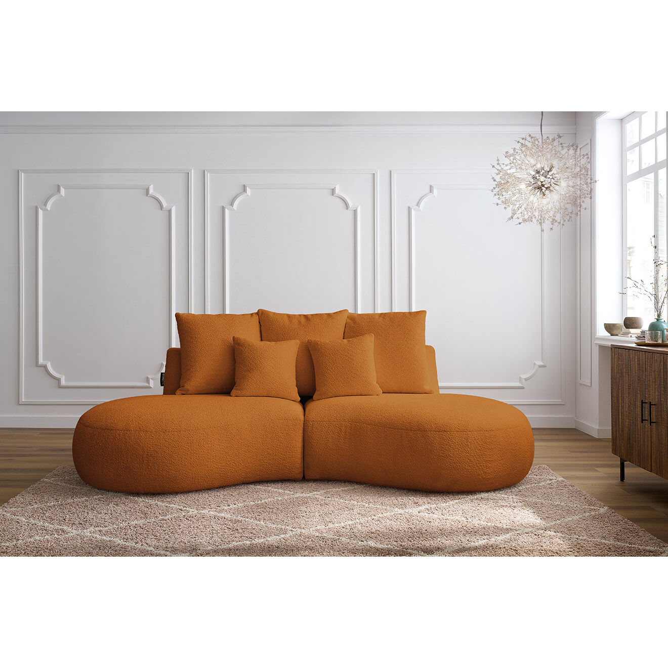 Bobochic Canapé droit fixe 3 places saint-germain tissu bouclette jaune - 260x145x92 cm