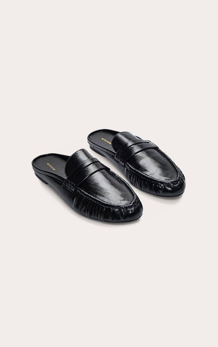 Noir Mule Mocassin À Bout Rond Froncé