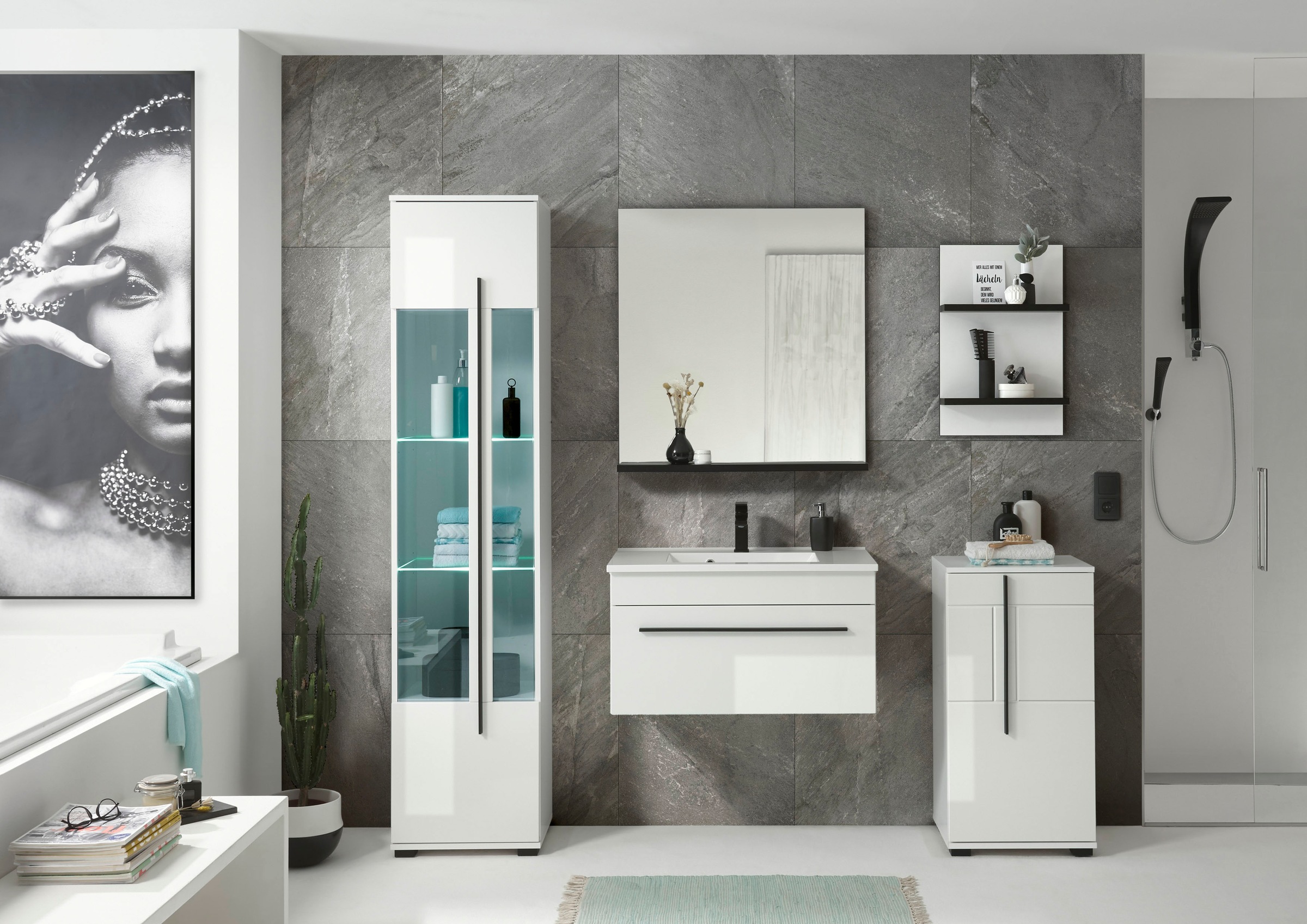 INOSIGN Waschtisch »Cantara, Waschtisch inkl. Waschbecken, modernes Design« mit schwarzen Griffen, ausreichend Stauraum