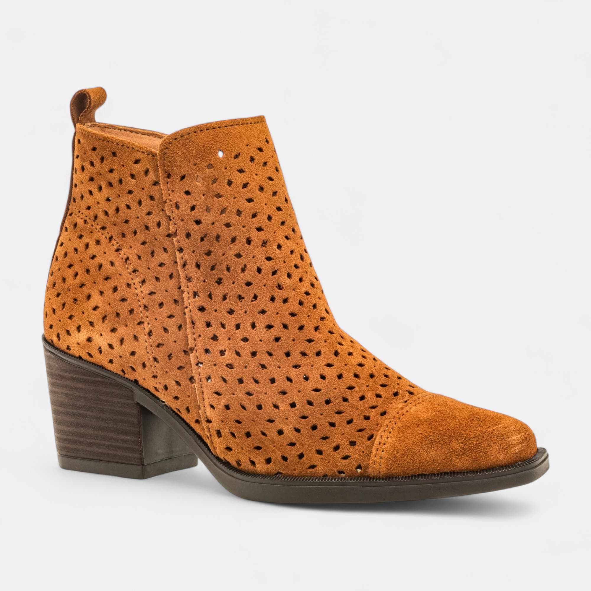 Bottines à talon Femme en cuir cognac