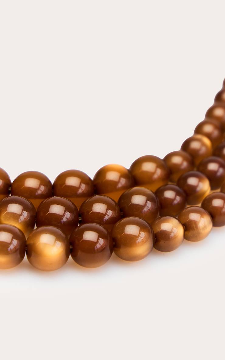 Marron Collier Superposé À Perles Ambrées