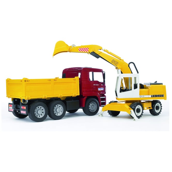 BRUDER 2751 MAN TGA Kipplastwagen und Liebherr Schaufelbagger