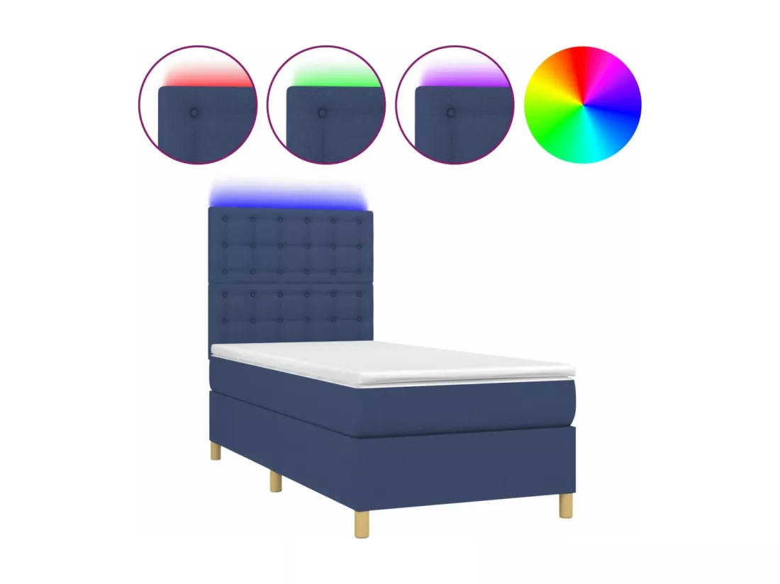 Sommier tapissier avec matelas et LED Bleu 90x190 cm Tissu