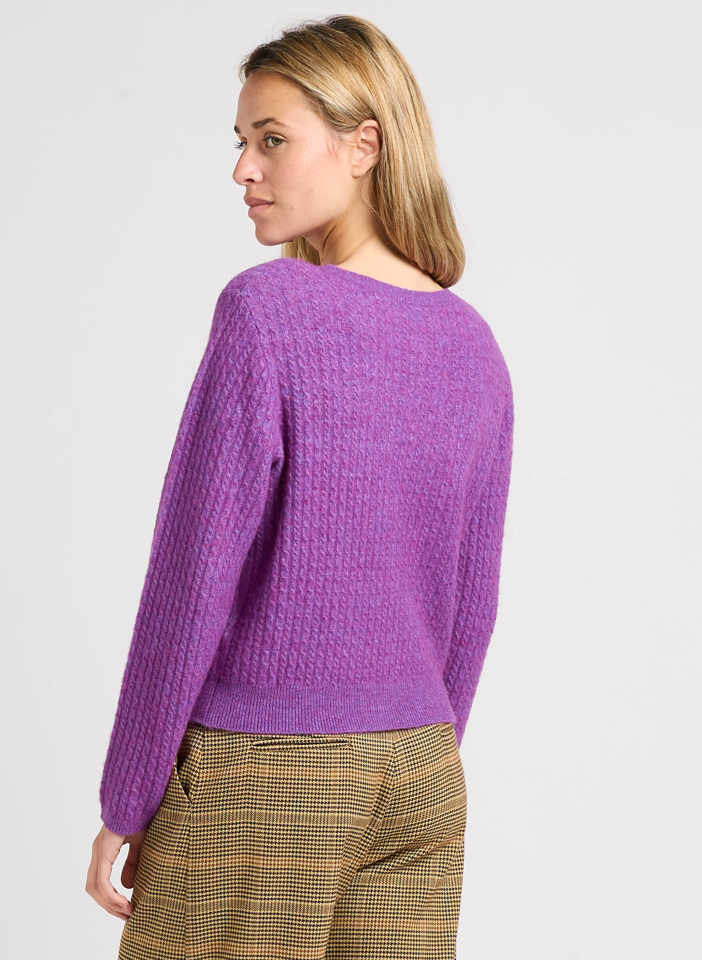 GEMINI - Gilet droit col rond en laine mélangée | Violet
