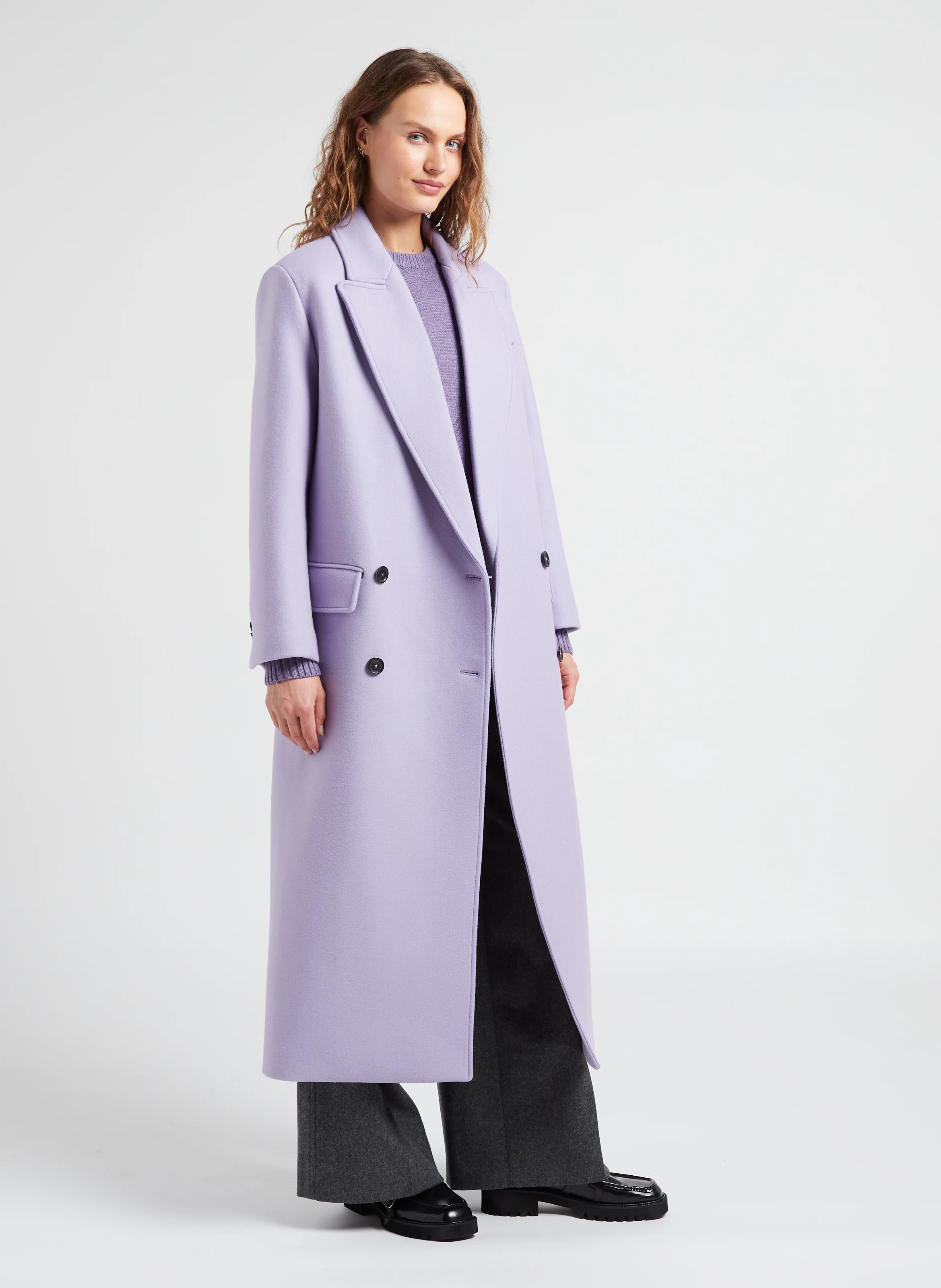 ASTRE - Manteau long col tailleur en laine vierge mélangée | Violet