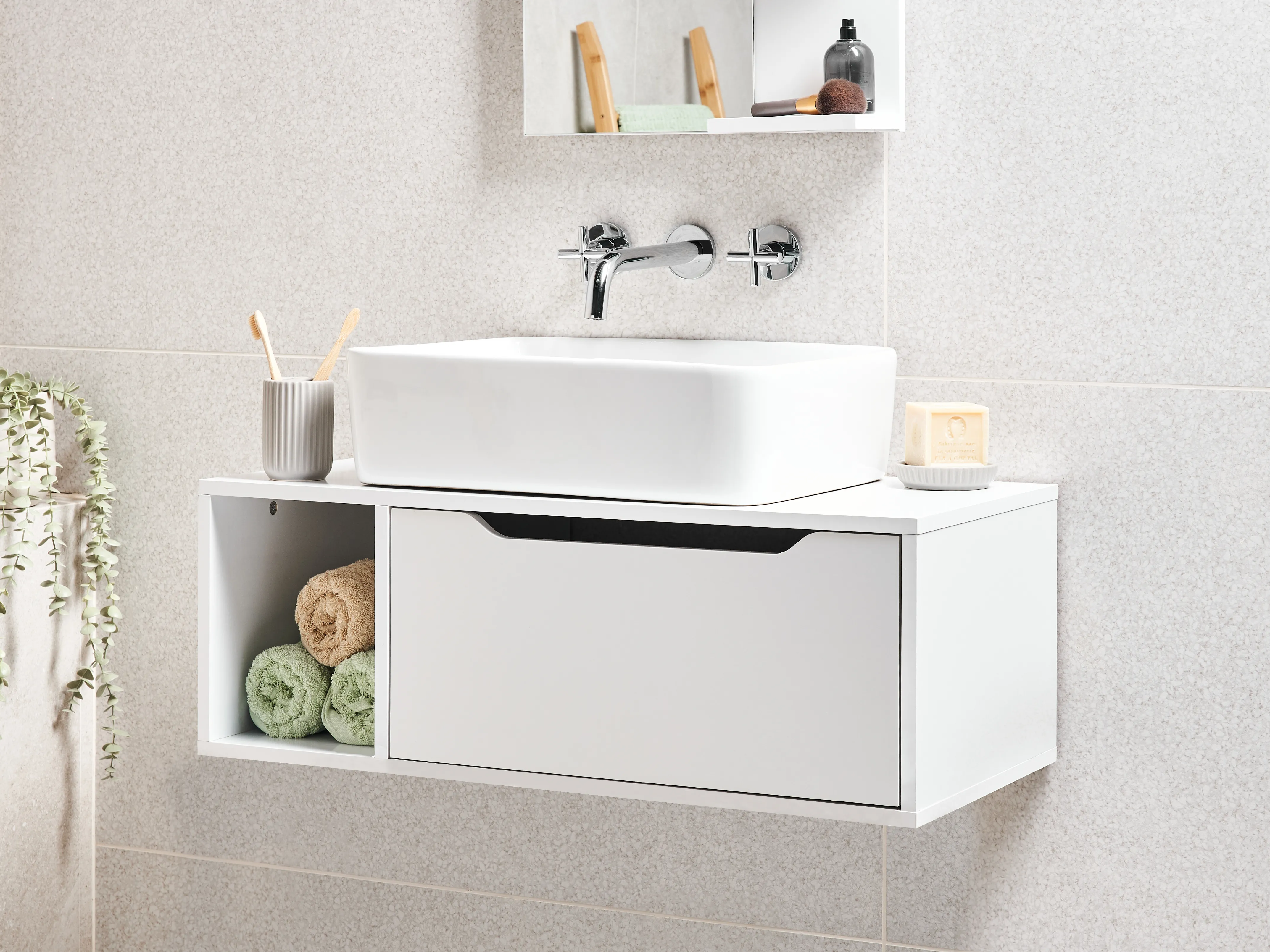 Wandgemonteerde wastafelkast CASCAVEL 80 cm Wit