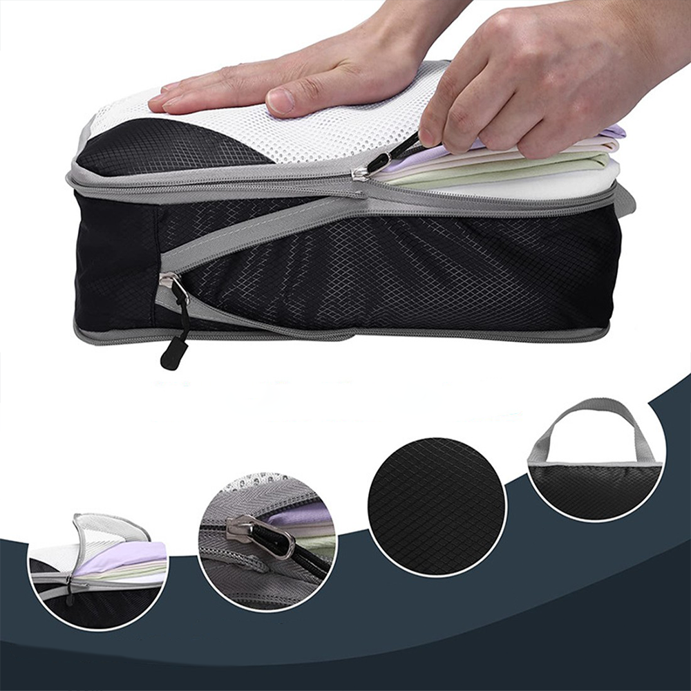 4in1 Koffer Organizer Reise Gepäck Kompressions Kleidertaschen Schuh Beutel Set - Schwarz