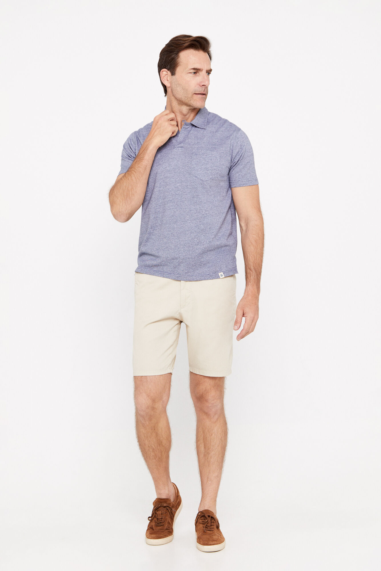 Camisa polo listrada leve com bolso - Azul escuro