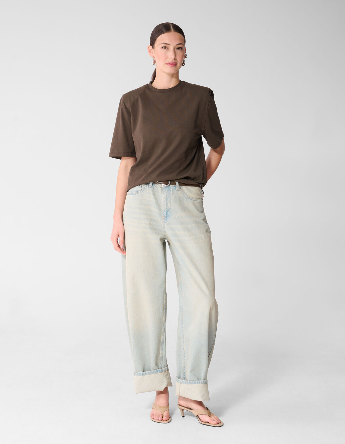 Shoulderpadded T-shirt Donkerbruin