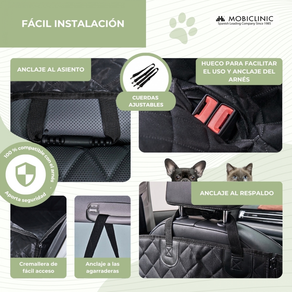 Capa para banco de carro para cães | Universal | Antiderrapante | Impermeável | Bolso lateral | Preta | Sammy | Mobiclinic