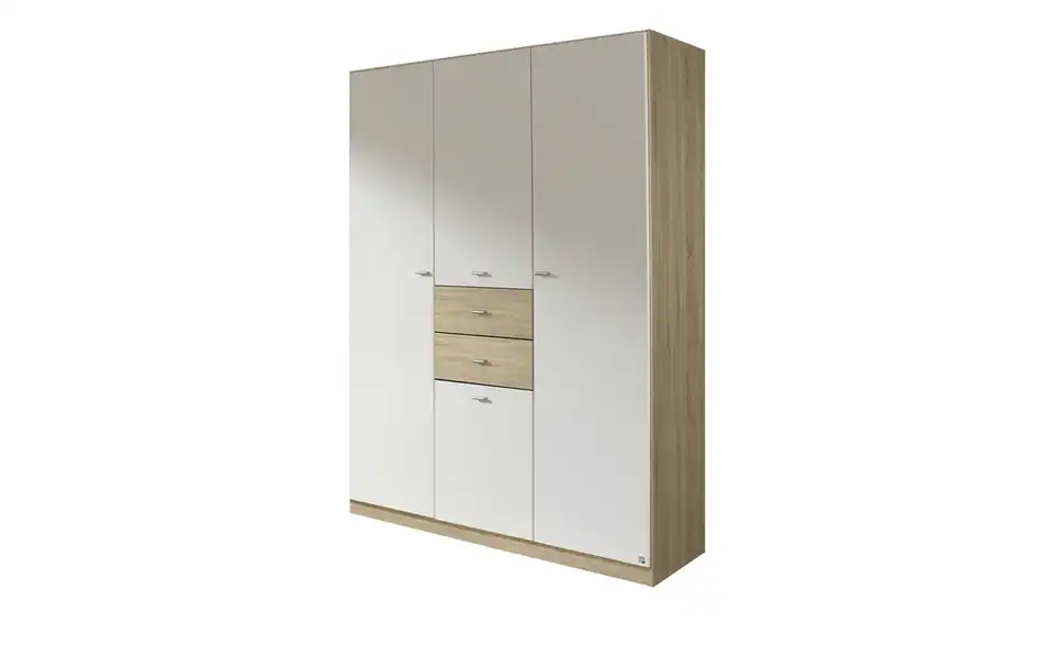 Kleiderschrank Landsberg 136 cm Weiß, Eiche Sonoma (Nachbildung)