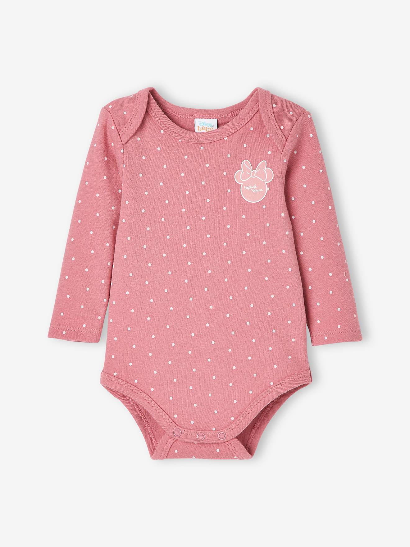 Pacote com 2 bodies DS® Minnie para bebê, violeta médio, lisos com estampas.