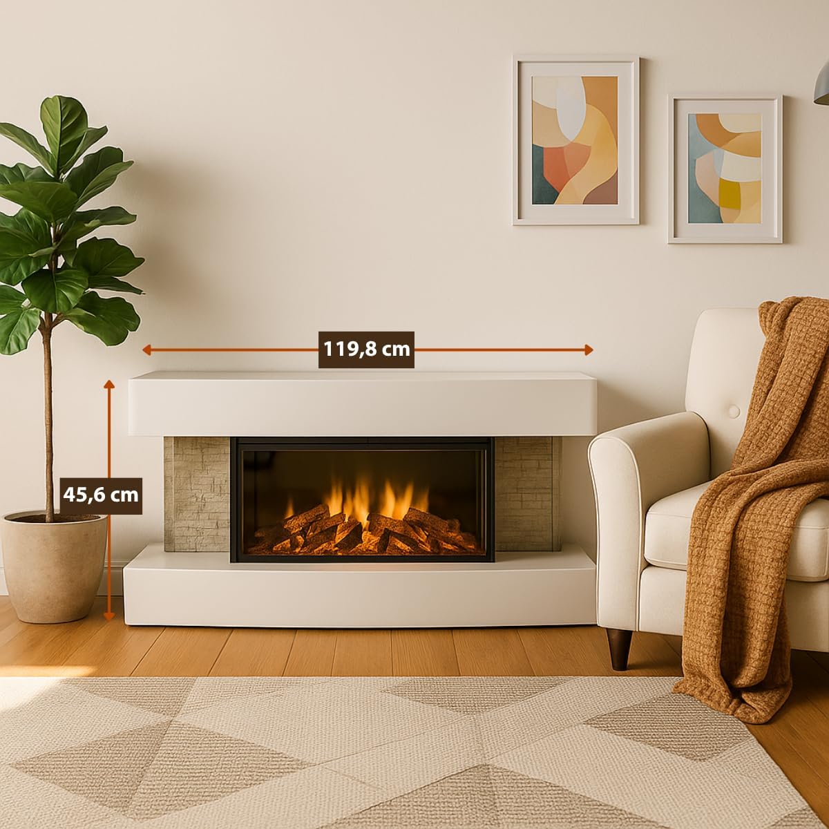 Elektrokamin Montreal Elektrischer Kamin 2000W - mit Heizung und Kaminfeuer - Deko Kamin mit LED - Einstellbarer Thermostat - Inkl. Fernbedienung - Weiß