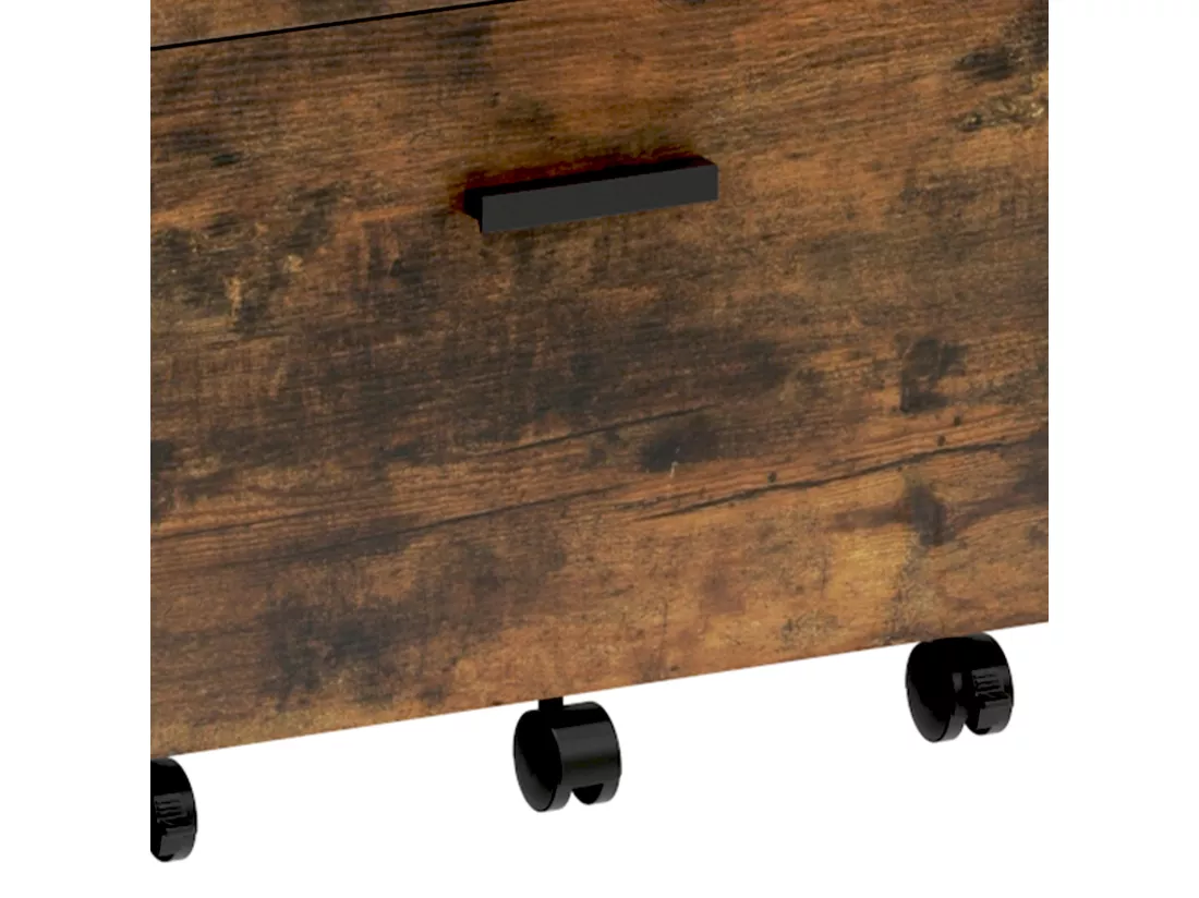 YITAHOME Meuble Rangement Bureau, Caisson 3 Tiroirs Étagère Ouverte, Support d'imprimante sur 5 roulettes Mobile, Marron Rustique