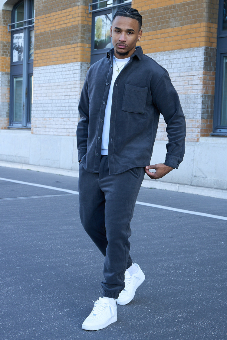 Ensemble 2 pièces chemise + jogging texturée gris foncé