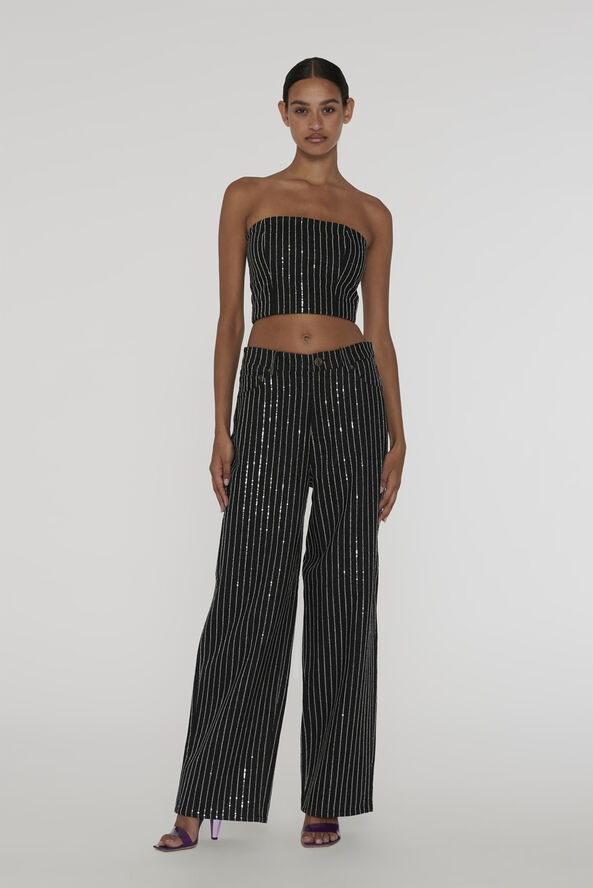 ROTATE Birger Christensen Sequin Twill Crop Top Black