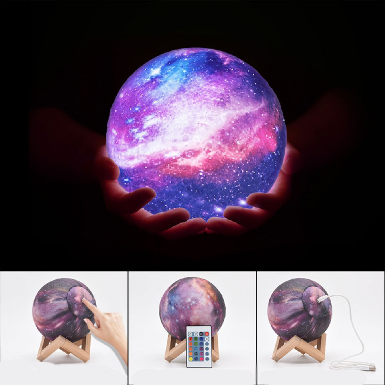(Ø15cm) 3D LED Mond Lampe Nachtlicht USB Deko Beleuchtung mit Touch   Fernbedienung - Bunt