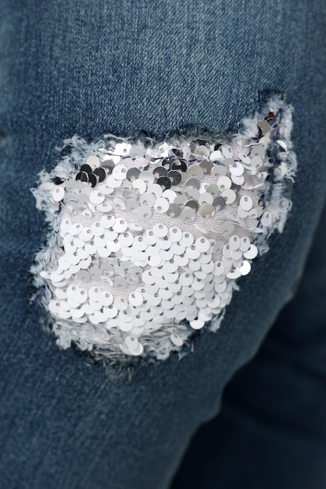 Jeans, Slim Fit, destroyed mit Pailletten, 5-Pocket