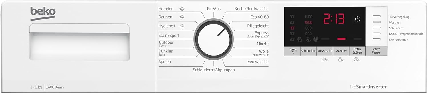 Beko WLM81434NPSA freistehende Waschmaschine, Waschvollautomat, 8 kg, SteamCure, AddXtra-Nachlegefunktion, Schleuderwahl 1400 U/min, Hygiene+ allergikergeeignet, Weiß