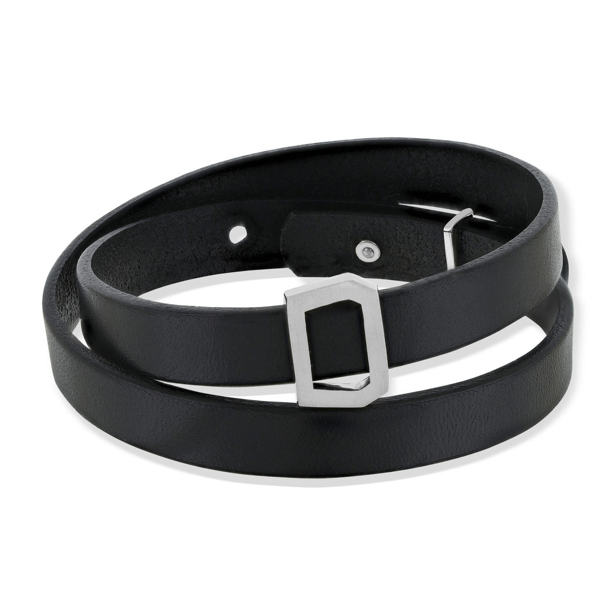 Bracelet boucle argent 925 double tour cuir noir