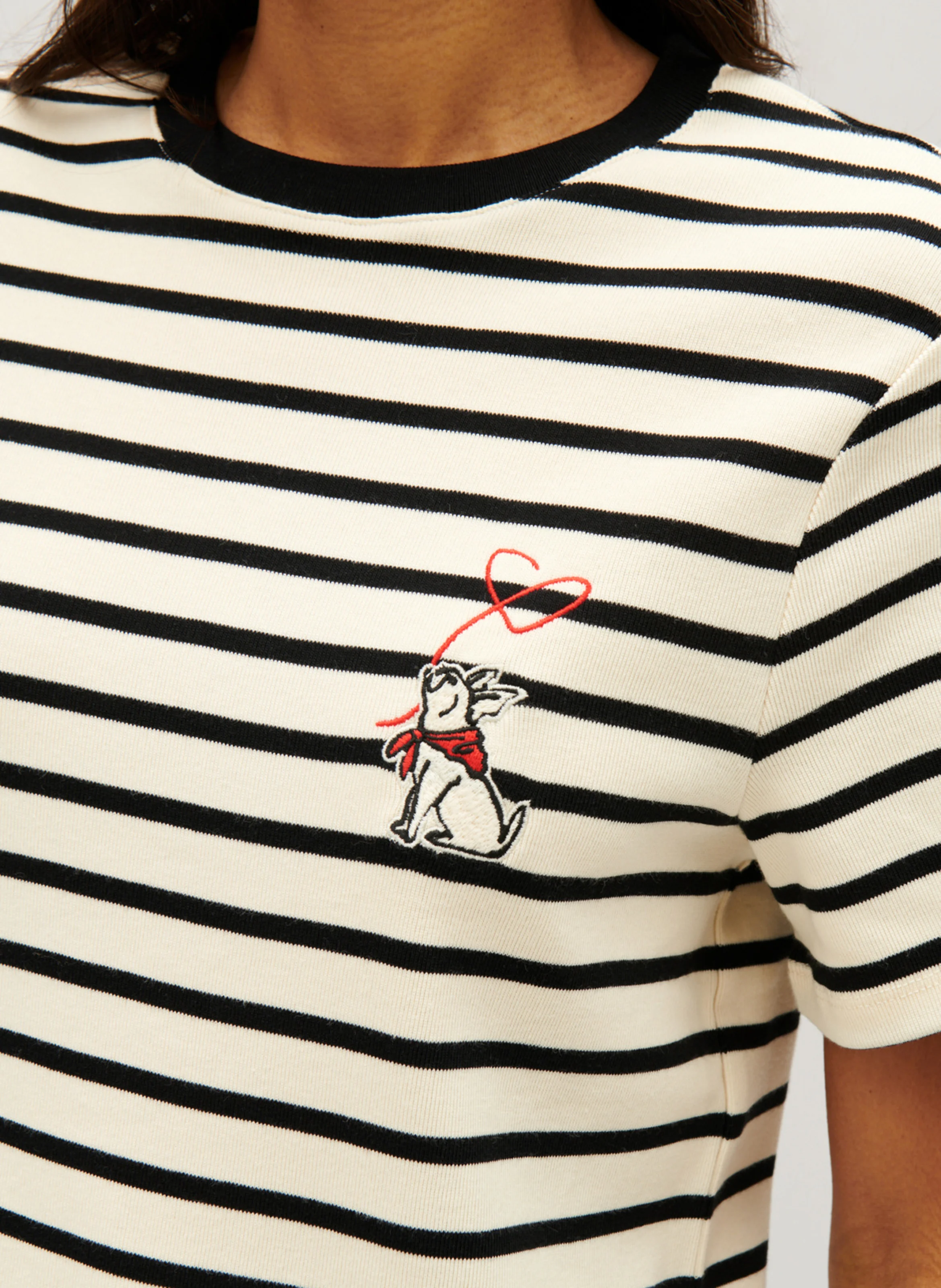 Tee-shirt droit col rond en coton rayé | Multicolore