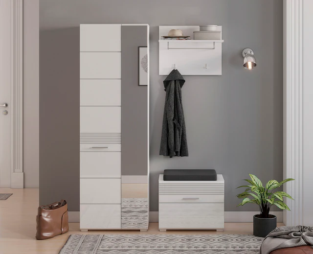INOSIGN Sitzbank »Malmö, Breite 60 cm, 1 Tür, 2 Fächer, hochwertige MDF Front« Rillenfräsung, Bank, Schuhbank, Garderobenbank, Dielenbank