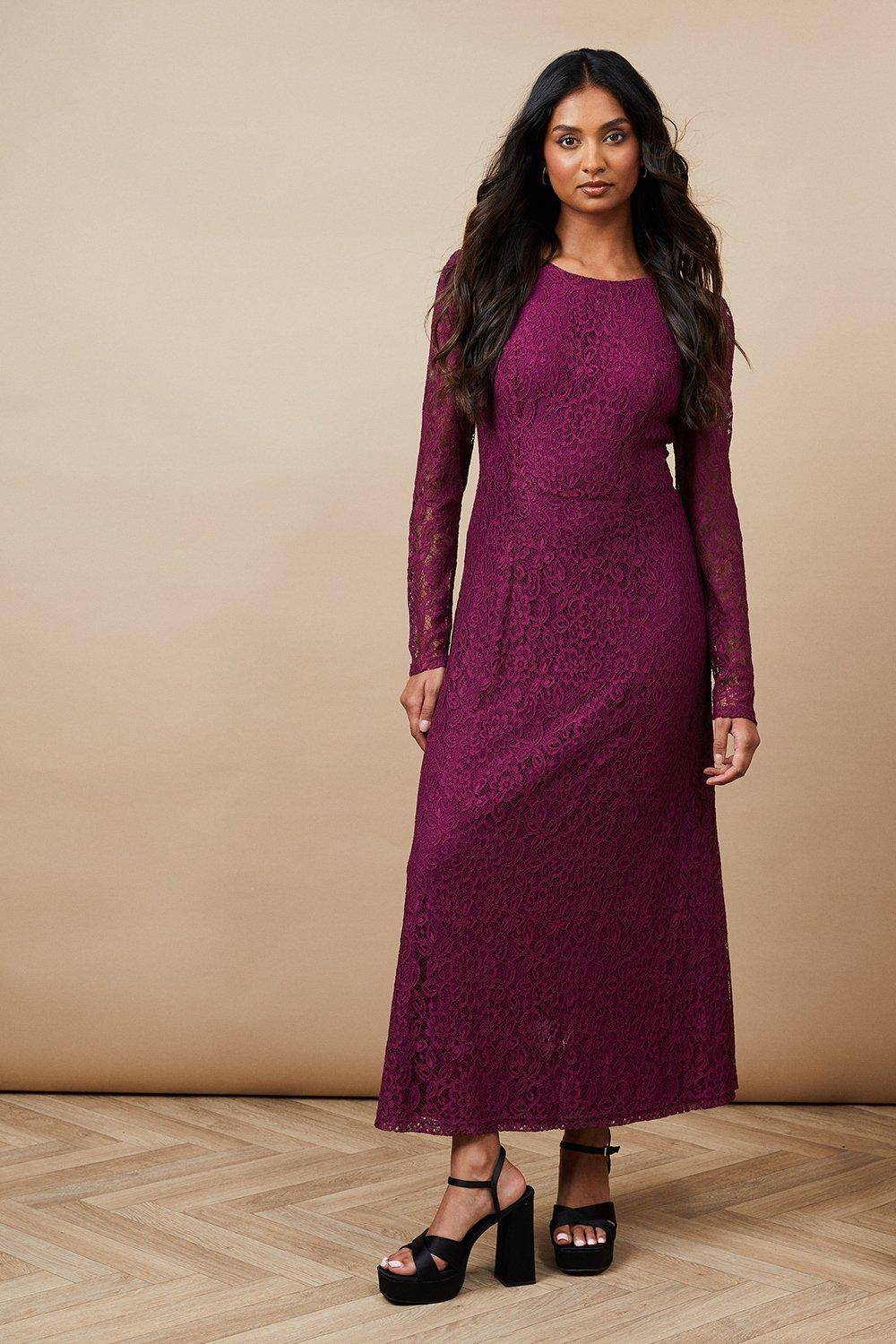 Oasis Robe Midi Petite Occasion en Dentelle avec Dos Ajouré