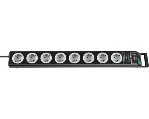 Brennenstuhl Super-Solid 8-voudige stekkerdoos met schakelaar + overspanningsbeveiliging + verhoogde contactbeveiliging 3G1.5 zwart/lichtgrijs 2,5 m