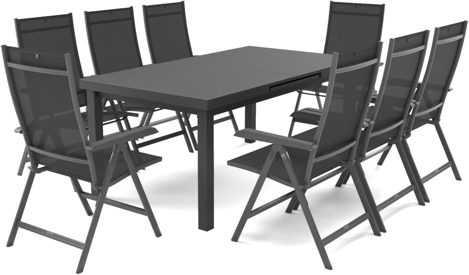 Kettler BasicPlus Esstischgarnitur, anthrazit, Alu/Textilene, Tisch 180/240x100cm, 8 Multipositionssessel