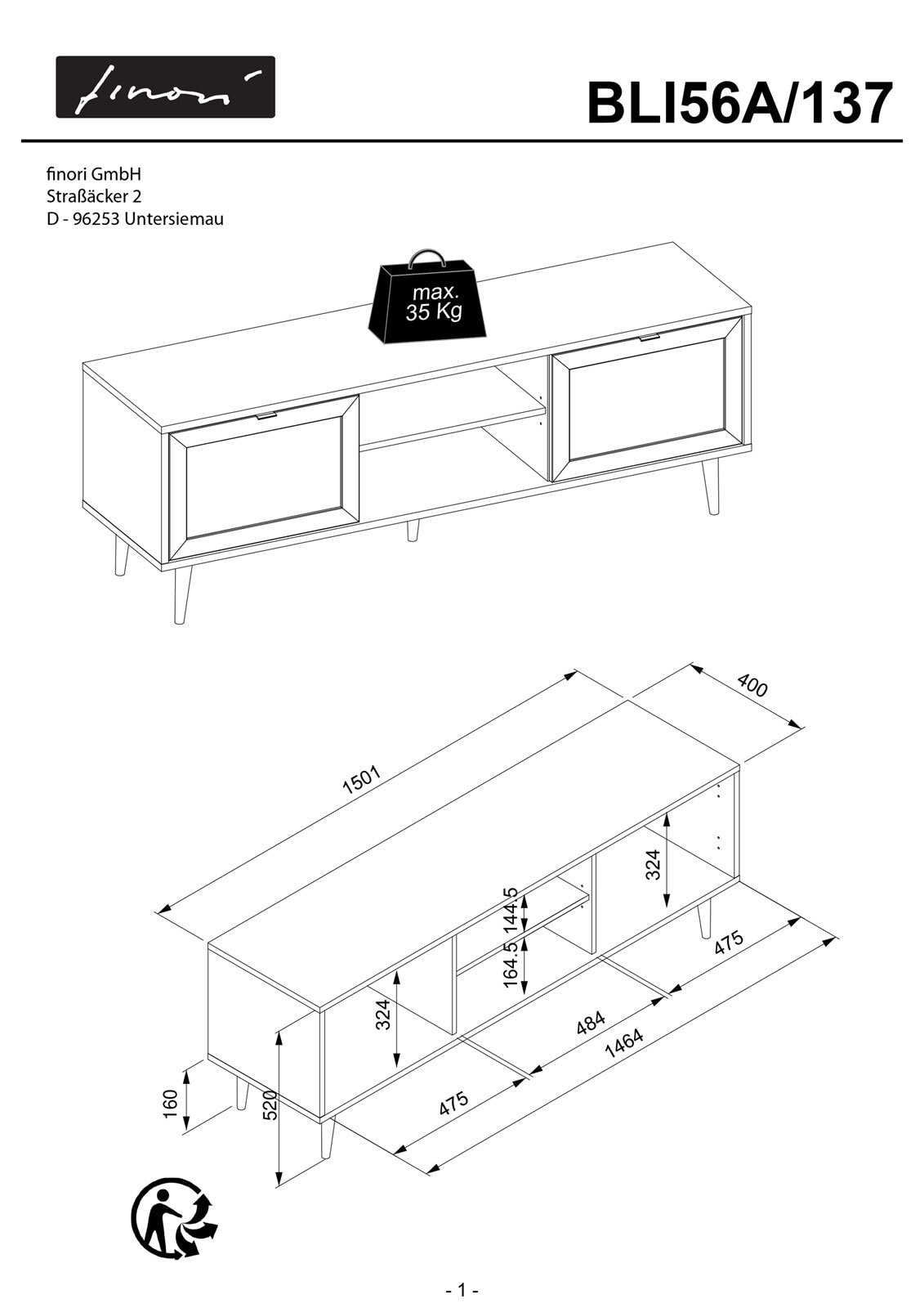 TV-Lowboard BALI 150 x 52 cm Sonoma Eiche/ Rafia Geflecht