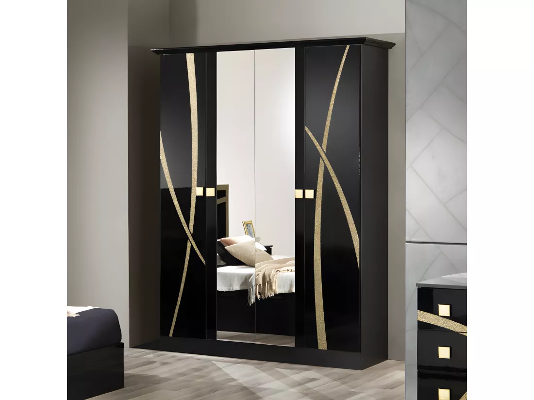 Chambre complète 160*200 Noir/Or - CROSS - Lit : L 165 x l 206 x H 106 cm