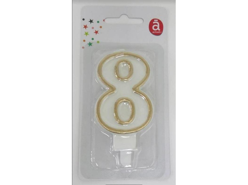 VELA ANIVERSÁRIO Nº 8 ACTUEL BRANCO C/REB DOURADO
