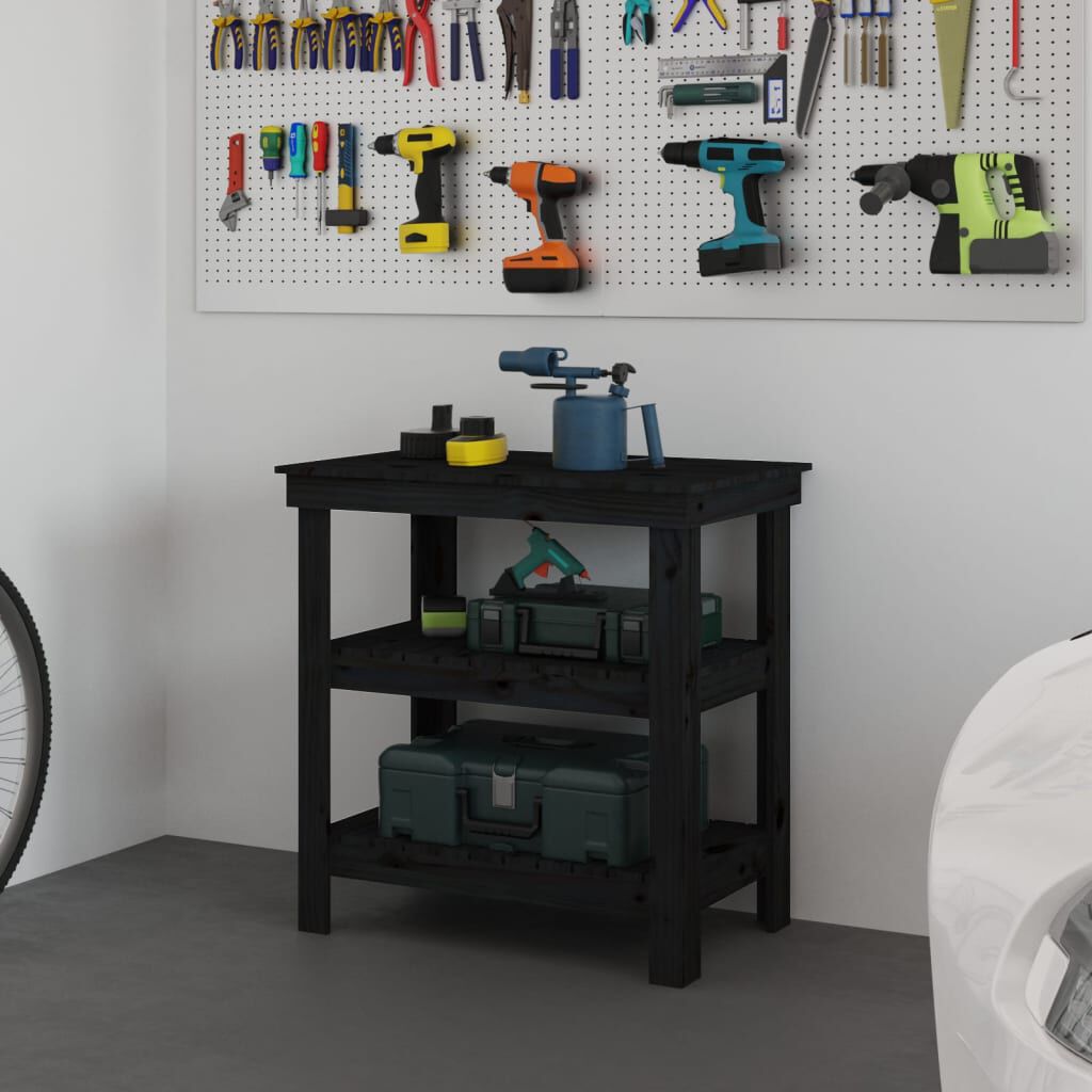 vidaXL Werktafel zwart 78,5x50x80 cm massief grenenhout