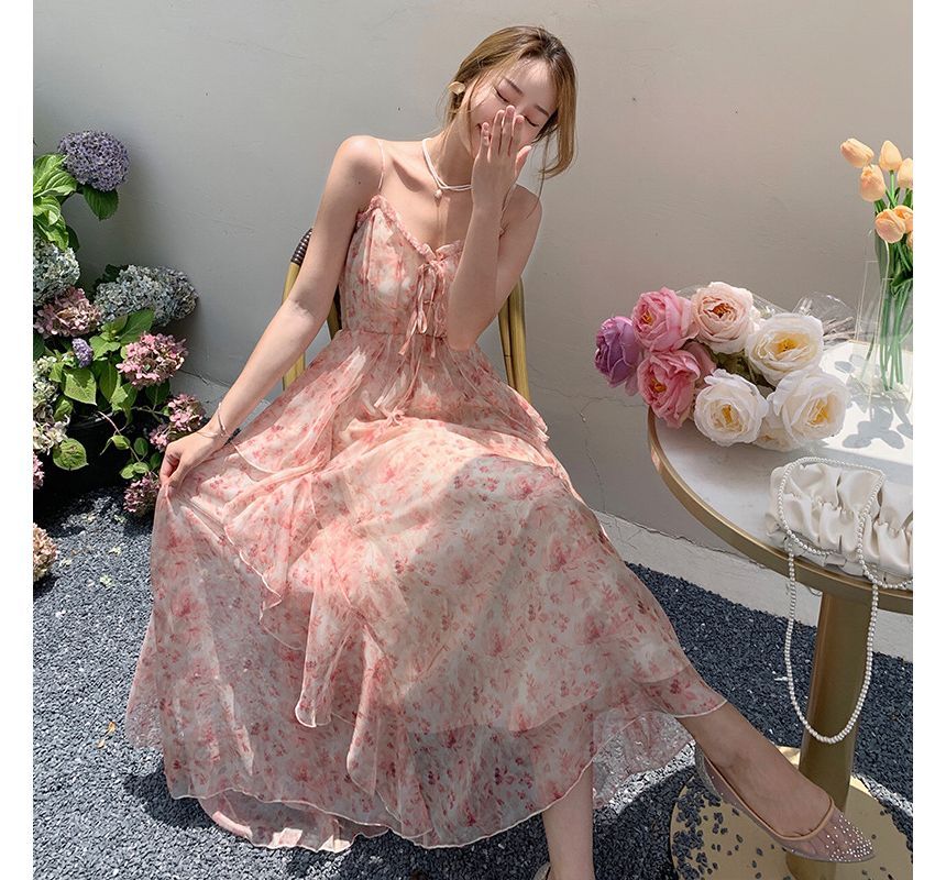 Egsy - Midi-jurk met spaghettibandjes en bloemenprint
