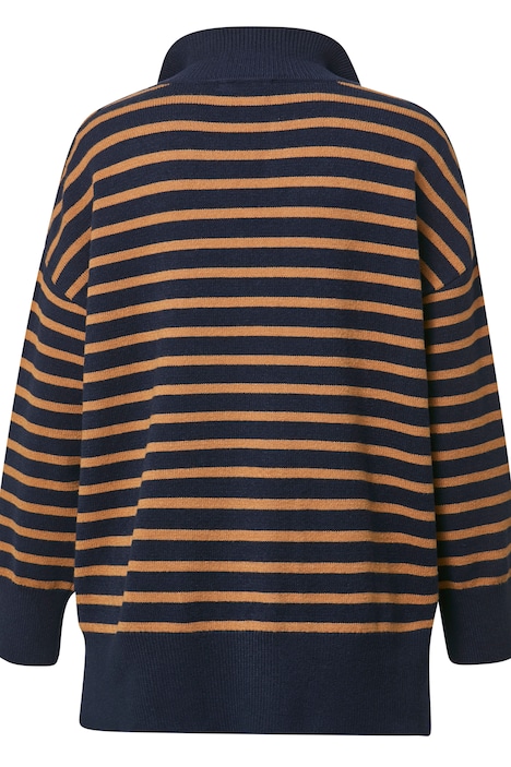Pullover, oversized, Ringel, Polokragen, Langarm