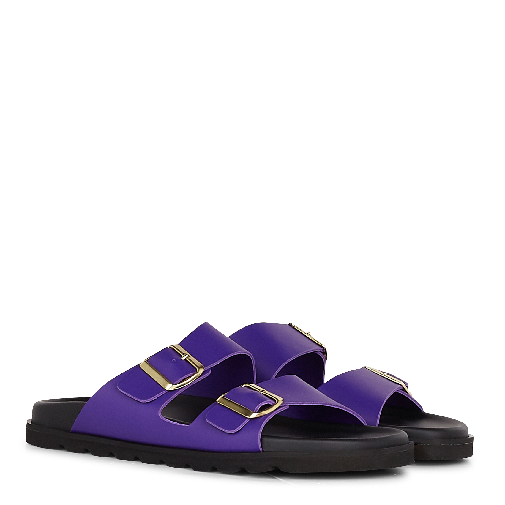 Sandales plates crantées en cuir| Violet