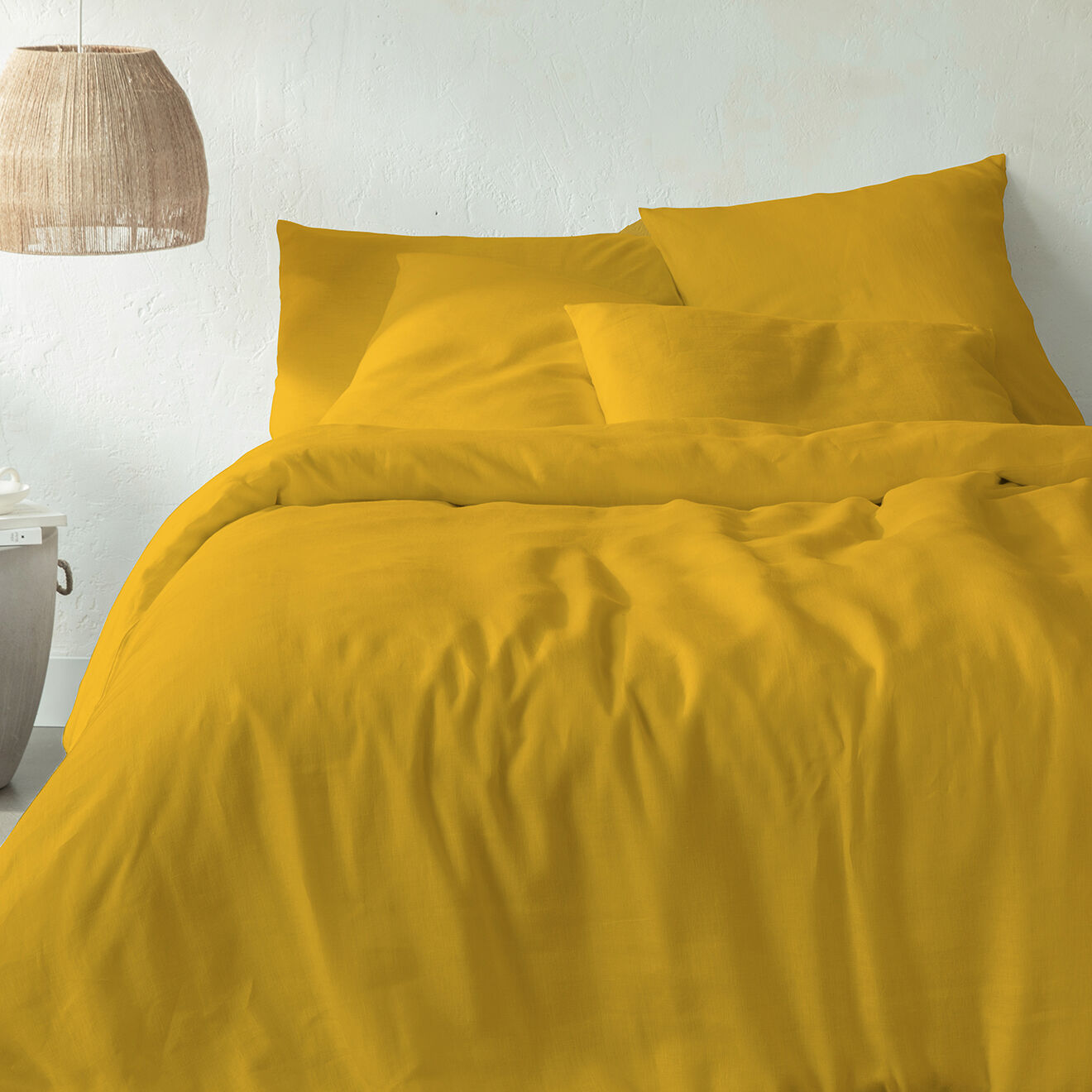 United by Perle de coton Parure housse de couette 100% Lin lavé safran