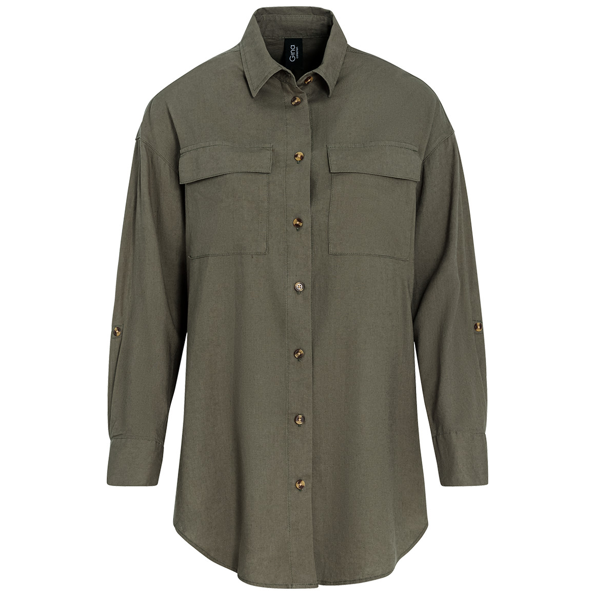 Gina Collection Damen Leinen-Bluse unifarben oliv